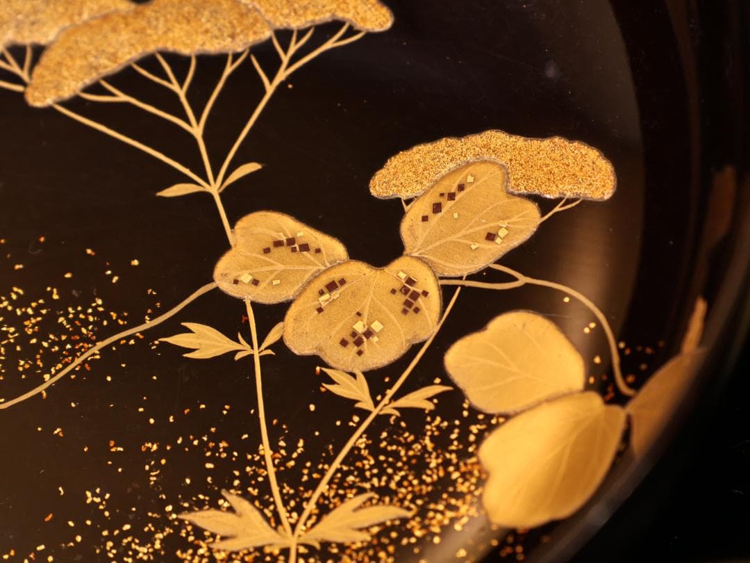 BK427　時代輪島塗　秋乃図金蒔絵　吸物椀　五客　木製　茶 懐石 菓子　螺鈿