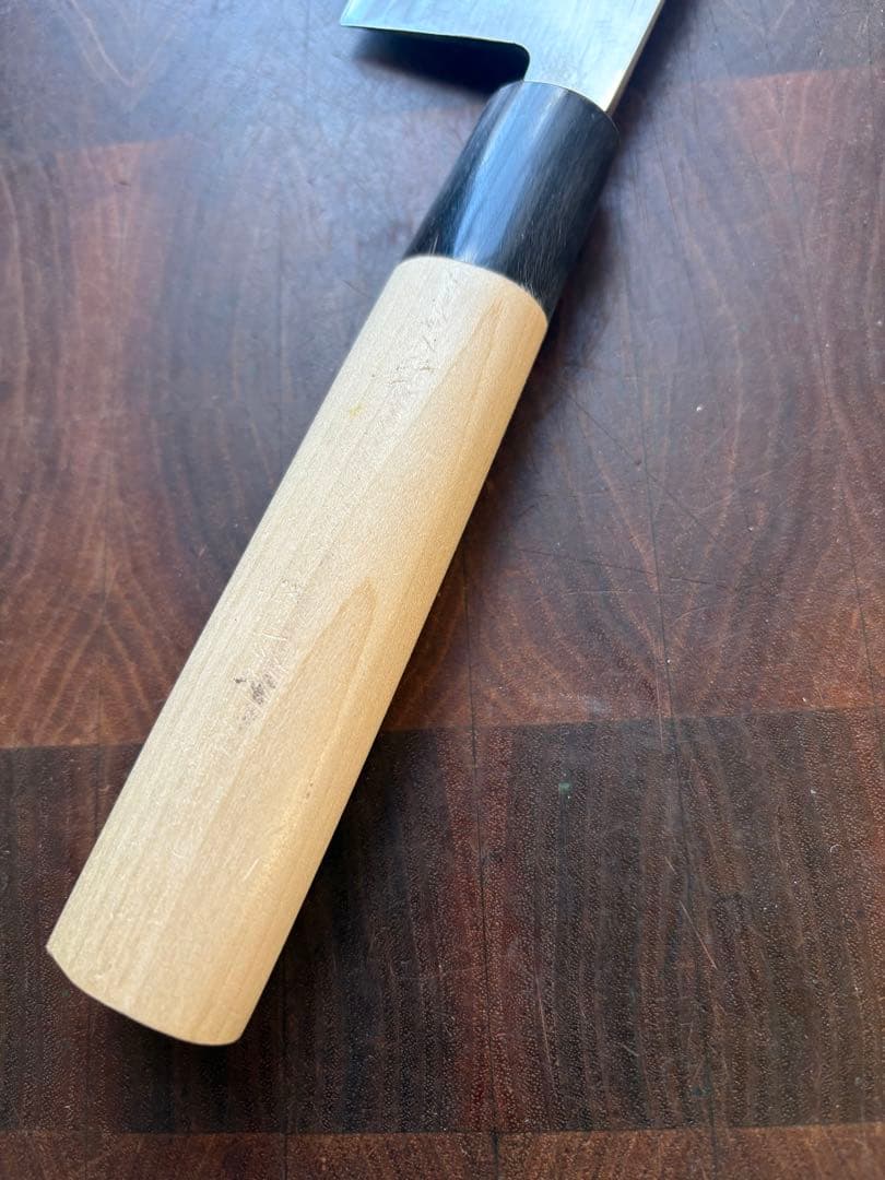 本家　稲葉屋　ダマスカス　墨流し　菜切　165mm 包丁　和包丁　白鋼　水牛朴柄