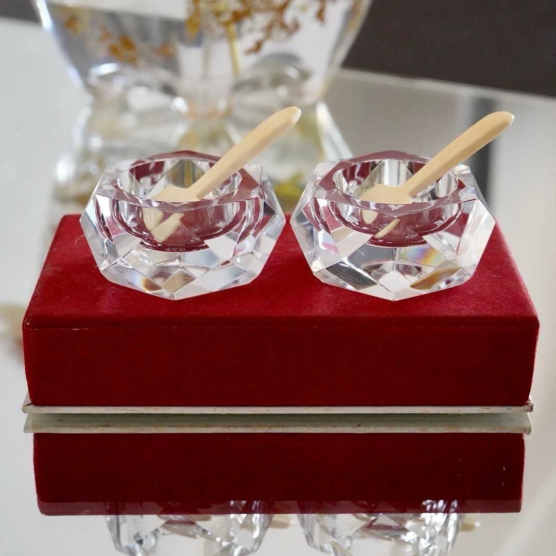 美品★オールドバカラ キャメル ソルトスプーン付 ソルト＆ペッパー 塩・胡椒入れ
