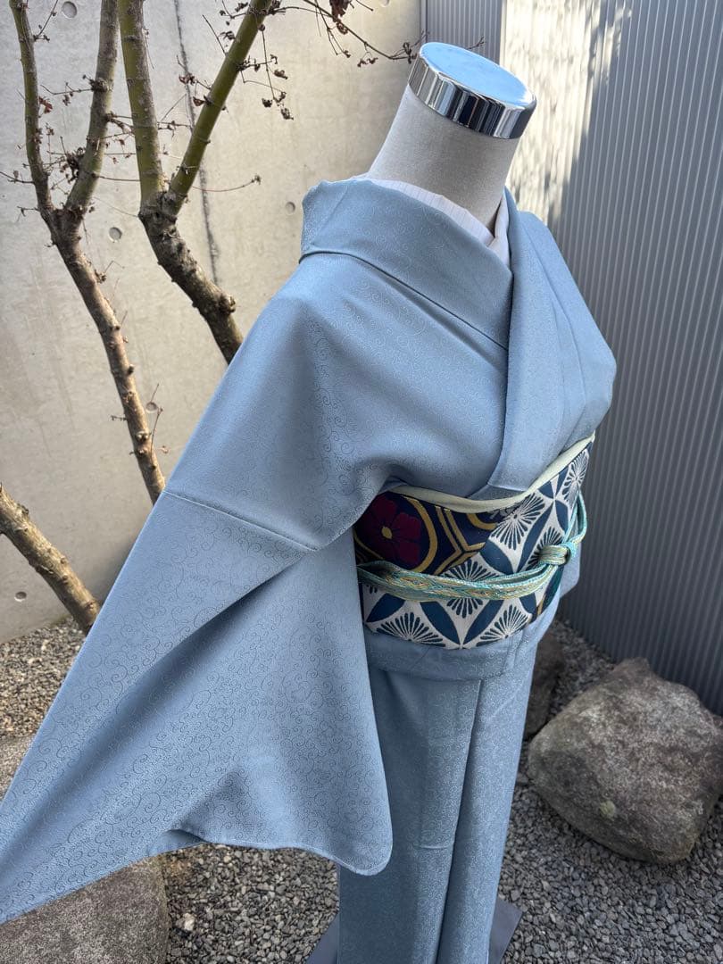 上質色無地　ゴールドシルク　ぶどう柄　一つ紋