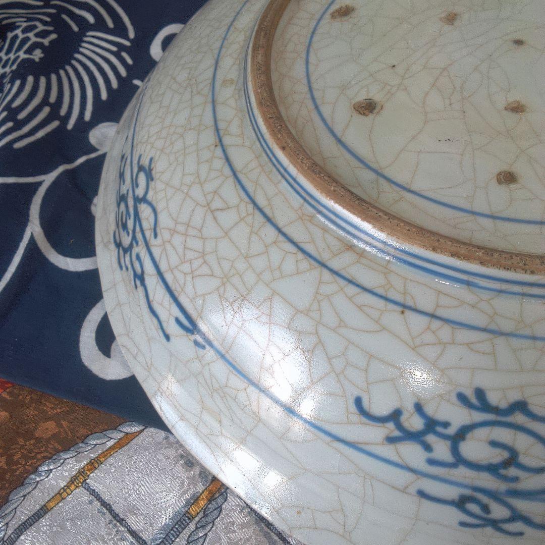 骨董６青い花柄の陶磁器平皿