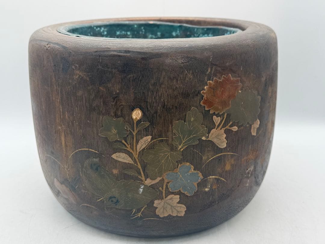 桐手銅芯炙りペア　秋草鶉紋　乾漆　茶道具　送料込み260202