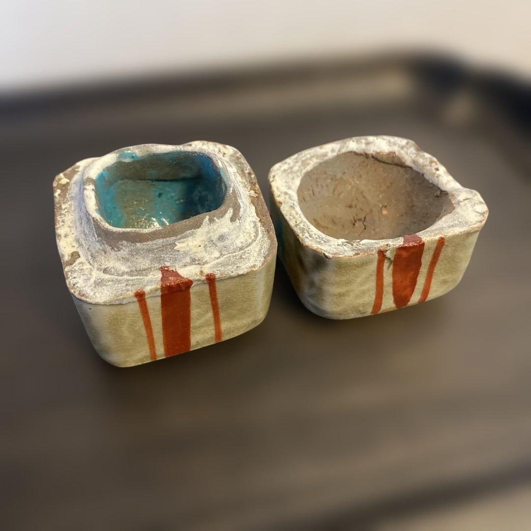 民藝　壺屋焼　やちむん　小橋川仁王　赤絵　緑釉点文　香合