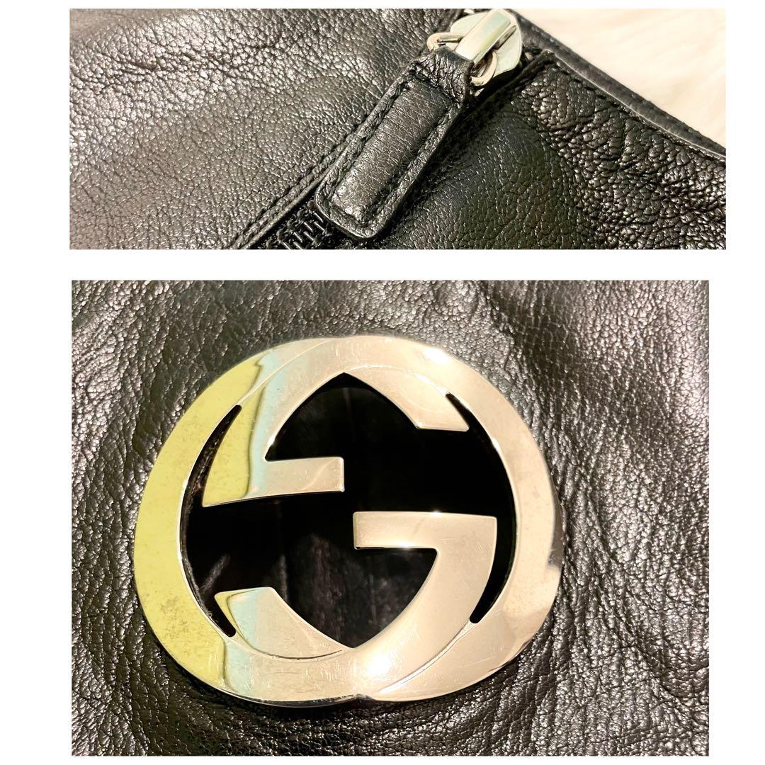 良品 GUCCI グッチ インターロッキング GG ロングブーツ 黒 レザー