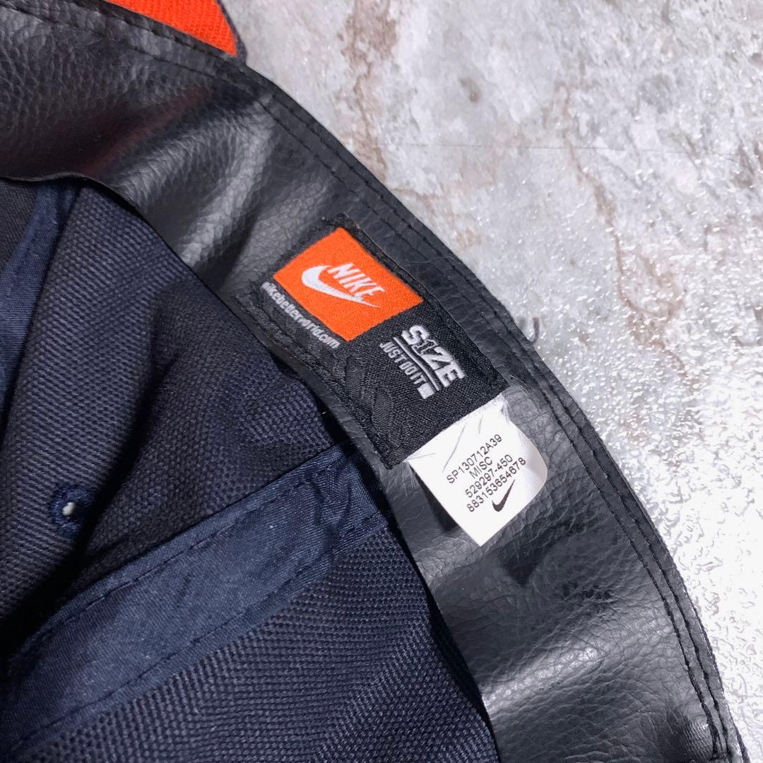 OLD NIKE ゴツナイキ キャップ 革ベルト ネイビー オレンジ 刺繍ロゴ