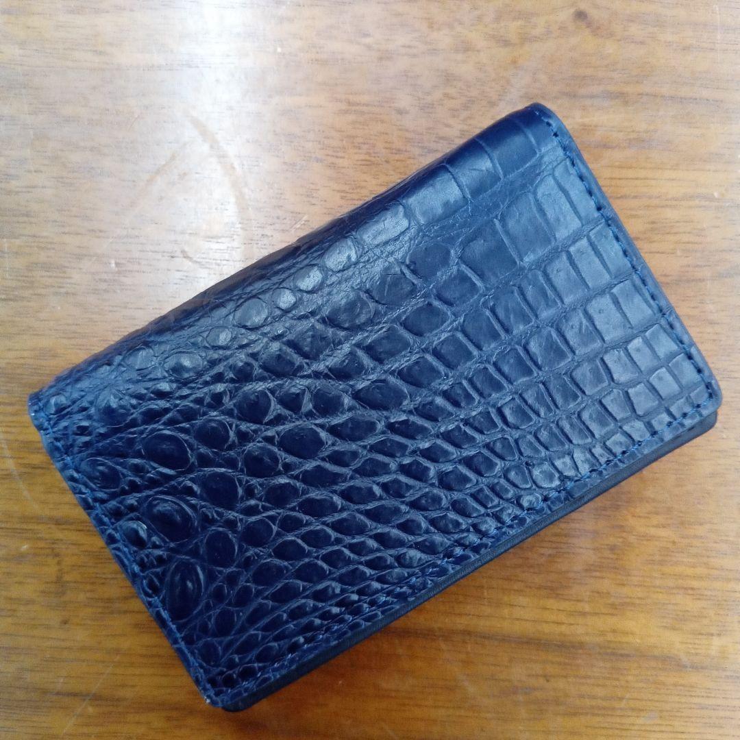 ネイビー　クロコダイル　クロコ　名刺入れ　カードケース　本革