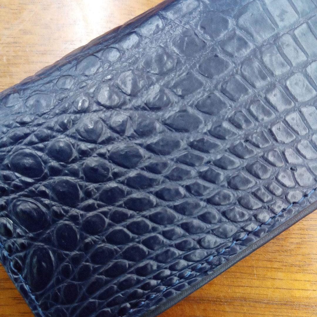 ネイビー　クロコダイル　クロコ　名刺入れ　カードケース　本革
