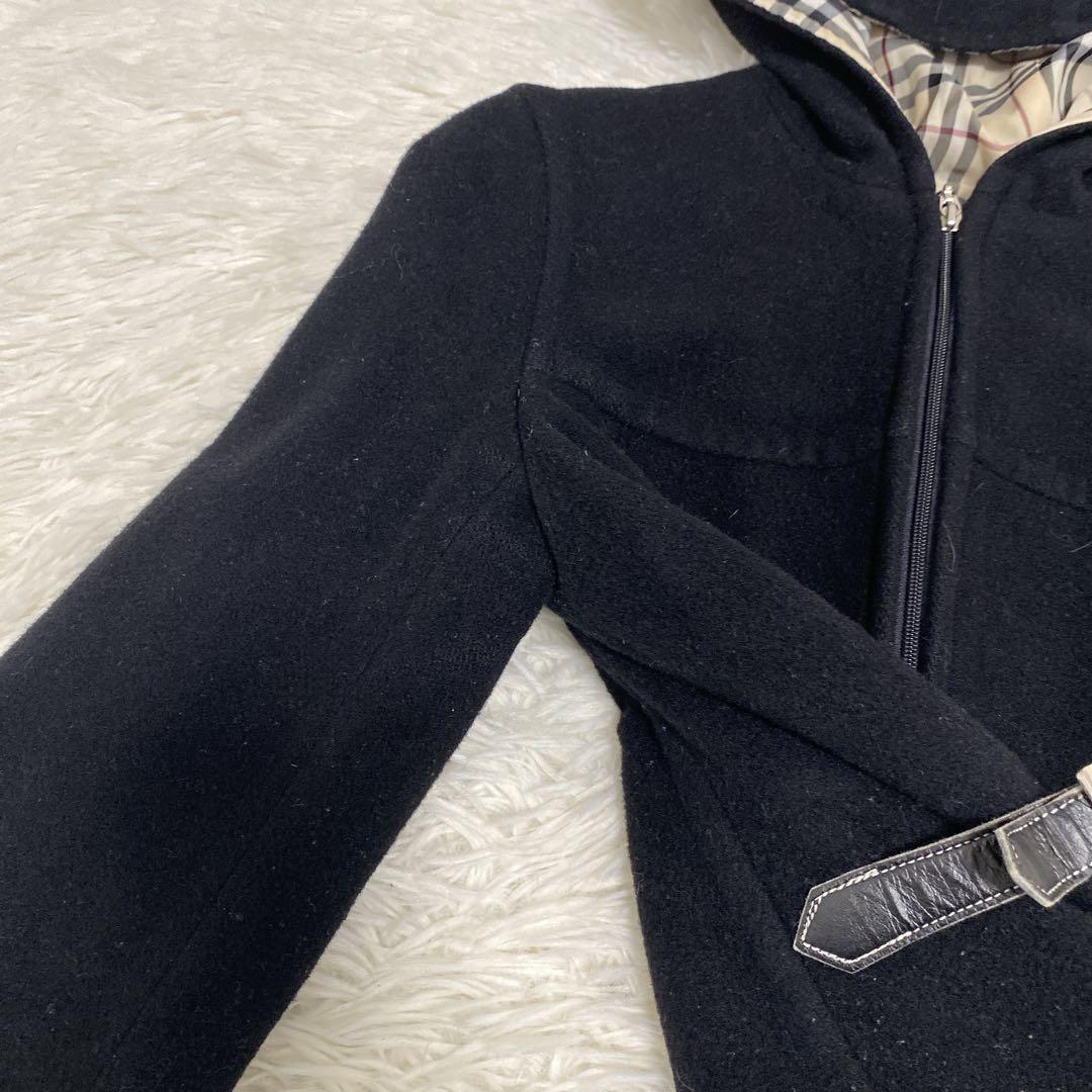 バーバリー フード付きウールコート ノバチェック柄 フルジップ 黒40