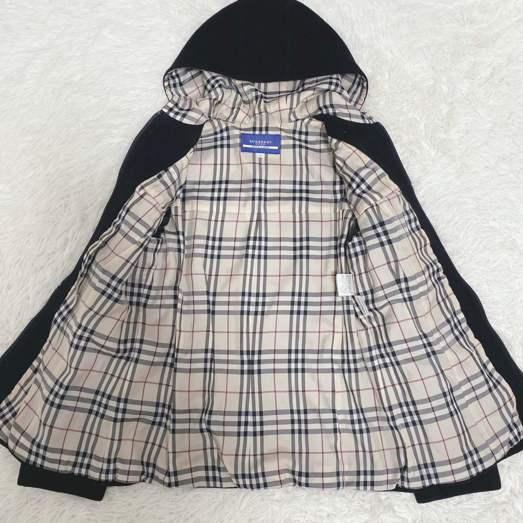 バーバリー フード付きウールコート ノバチェック柄 フルジップ 黒40