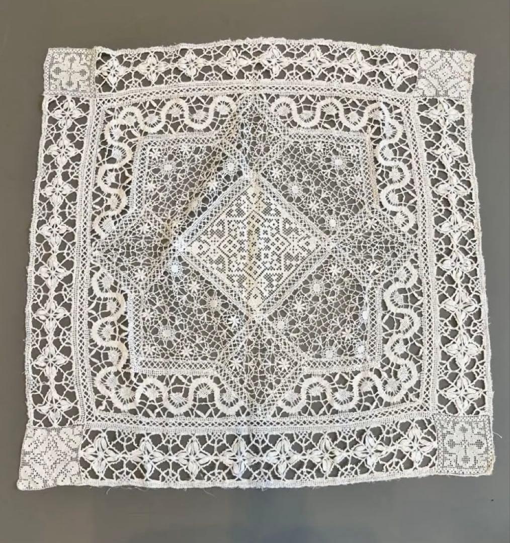フランス　アンティークリネンテーブルクロス　60×60