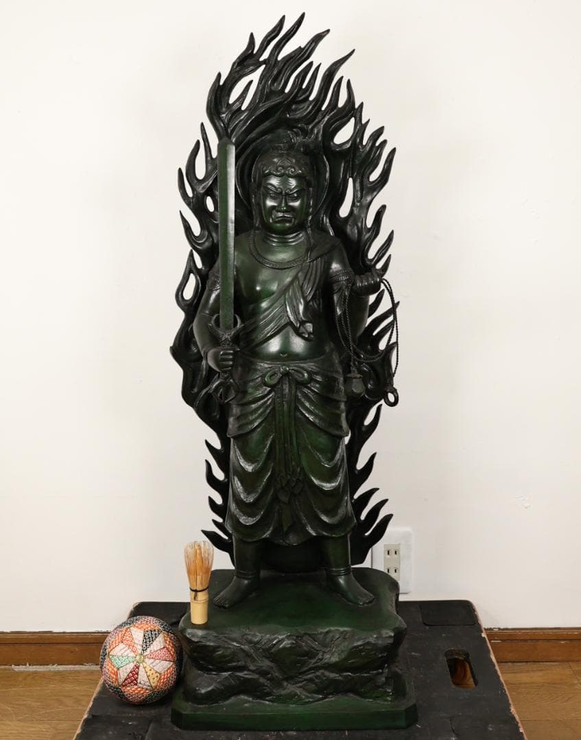 本物保証　般若純一郎 作　「 不動明王立像 」 ブロンズ　高98㎝　重27.5㎏