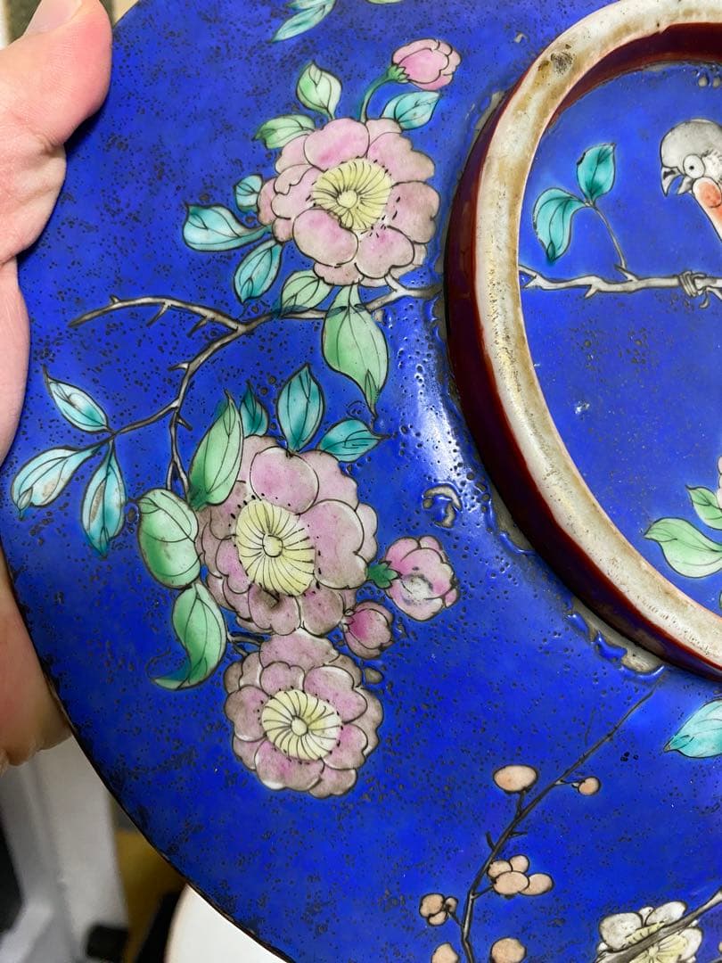 清朝　中国美術 色絵花鳥図蓋物 骨董品保証