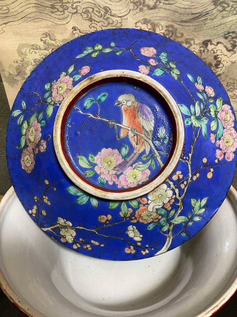 清朝　中国美術 色絵花鳥図蓋物 骨董品保証