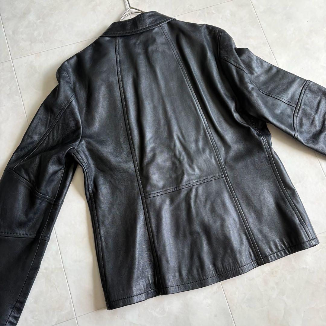 Max Mara ラムレザー ジップジャケット 黒 42 美シルエット シングル