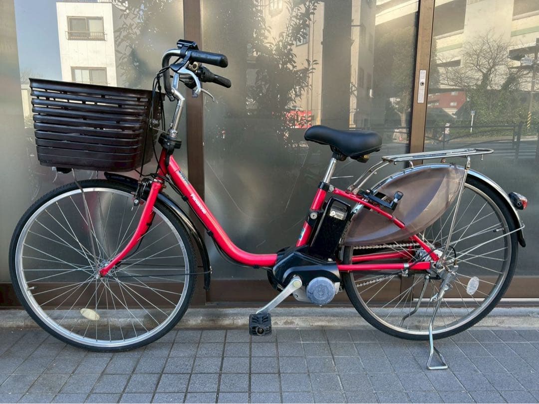 中古電動自転車 パナソニック ビビDX 26インチ　レッド 横浜№3564