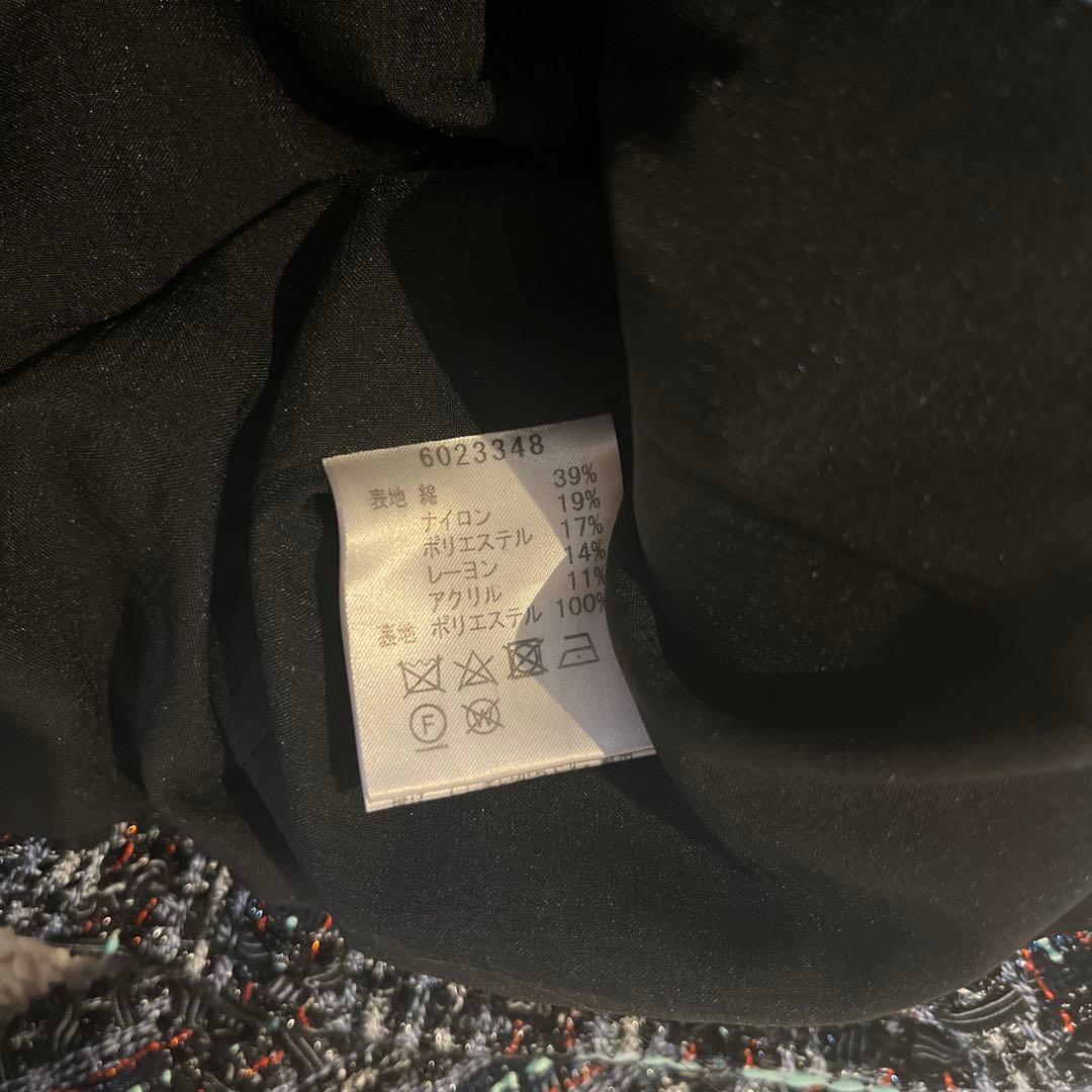 近年♡ルネ TISSUE製 ノーカラー ツイード ジャケット パール ラメ 34