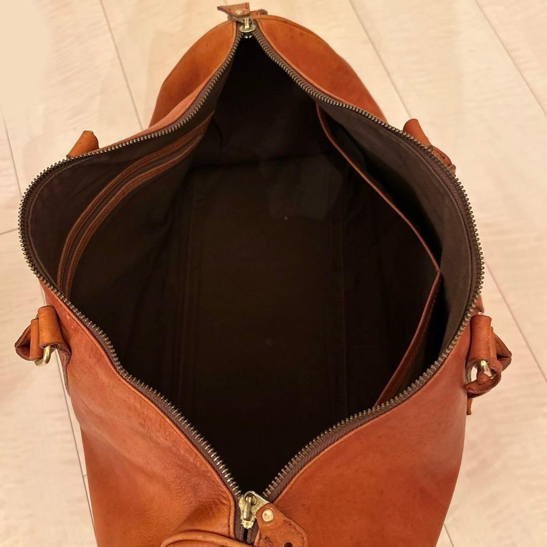 ヌメ革 ボストンバッグ 錠前・鍵付き 肩掛けベルト付き ヴィンテージ