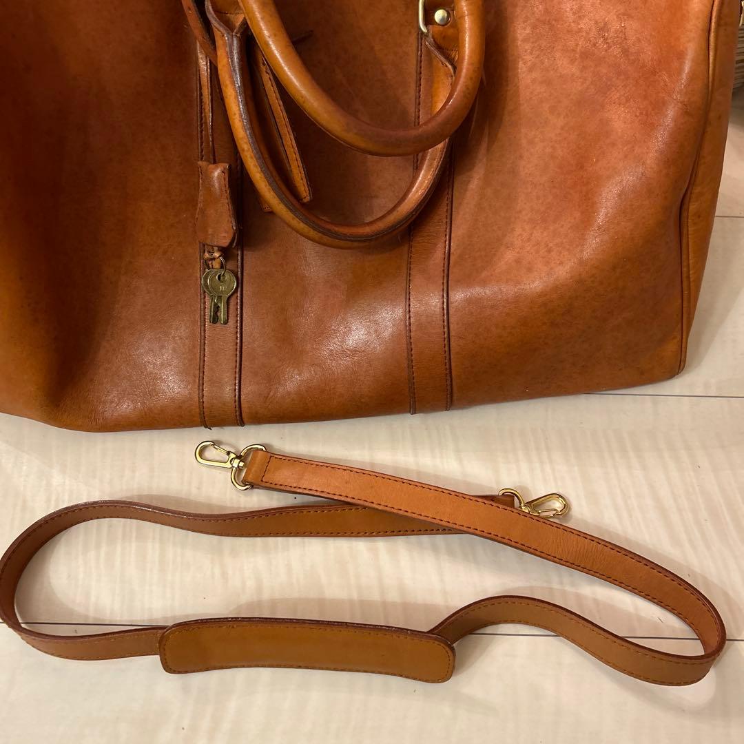 ヌメ革 ボストンバッグ 錠前・鍵付き 肩掛けベルト付き ヴィンテージ