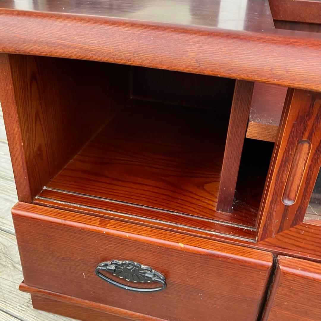 昭和レトロ 木製 格子扉 お座敷ワゴン 引き出し収納 キャスター付きポットワゴン