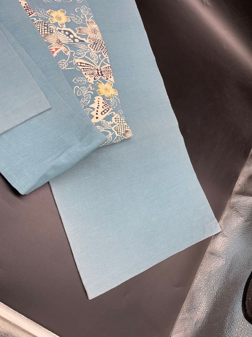 △名古屋帯 洒落帯　高級　正絹　△ 型染め　紅型　蝶　花柄　318