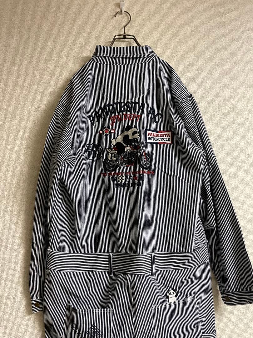 ★美品★ PANDIESTA JAPAN ツナギ デニム ヒッコリー デカロゴ