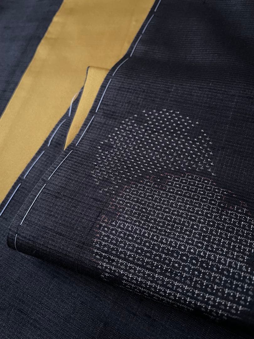 シクラメン様リクエストしつけ付き 雪輪飛び柄小紋 100亀甲絣十日町紬と洒落袋帯