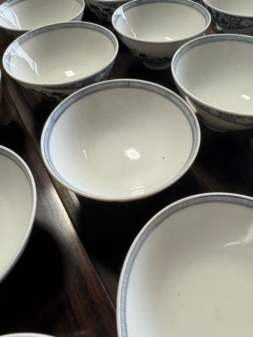 古伊万里 伊万里焼　染付総模様蓋付碗　19客　　江戸後期