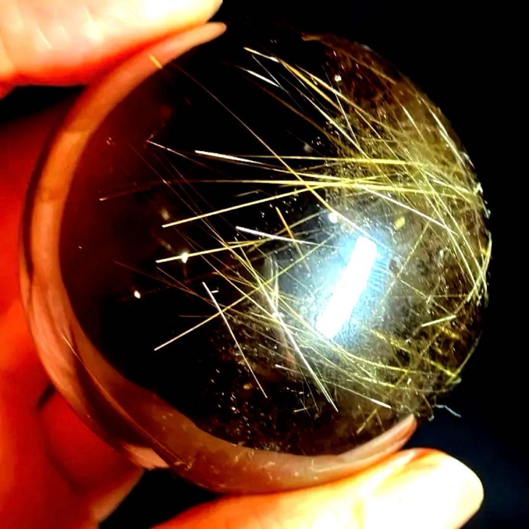 51mm ゴールドルチルクォーツ　丸玉　スフィア　金針水晶