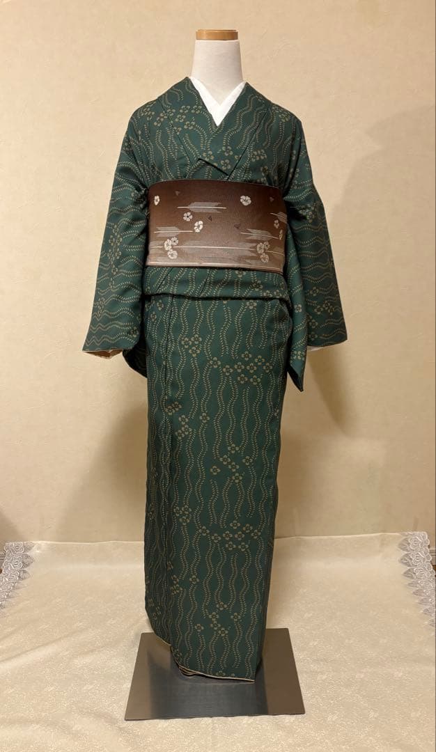 洗える着物L・半幅帯・和装クリップ・伊達締・草履LL・長襦袢Lの豪華6点セット