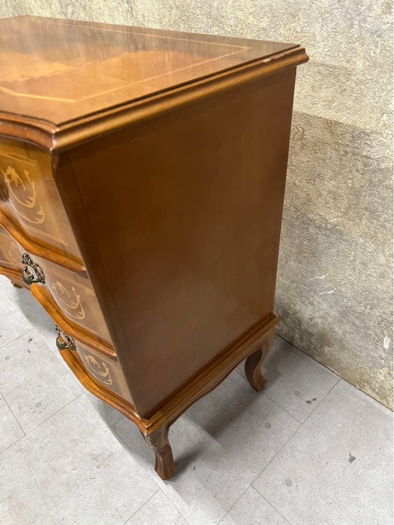 猫脚 象嵌チェスト 3段 ロココ調 タンス アンティーク風