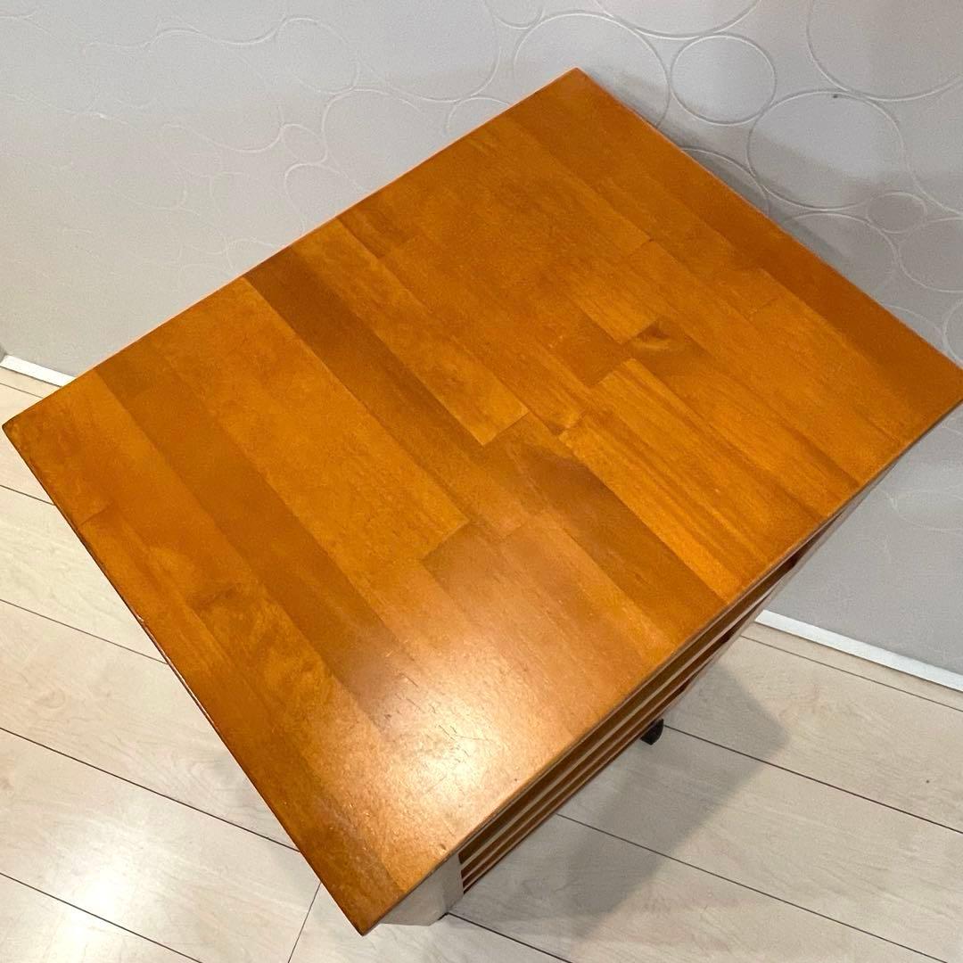 【美品】木製収納ラック 3段ワゴン キッチンラック キャスター付き 天然木