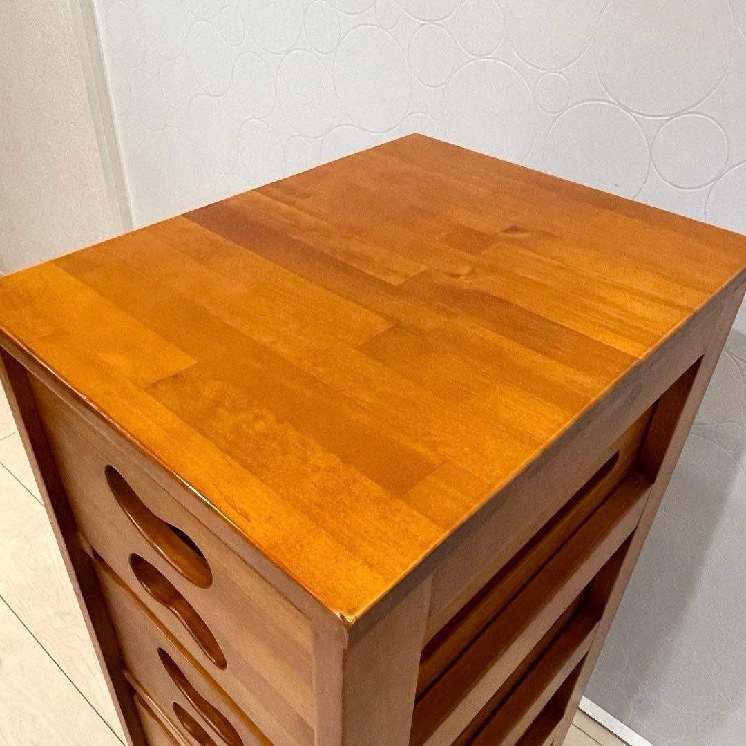 【美品】木製収納ラック 3段ワゴン キッチンラック キャスター付き 天然木