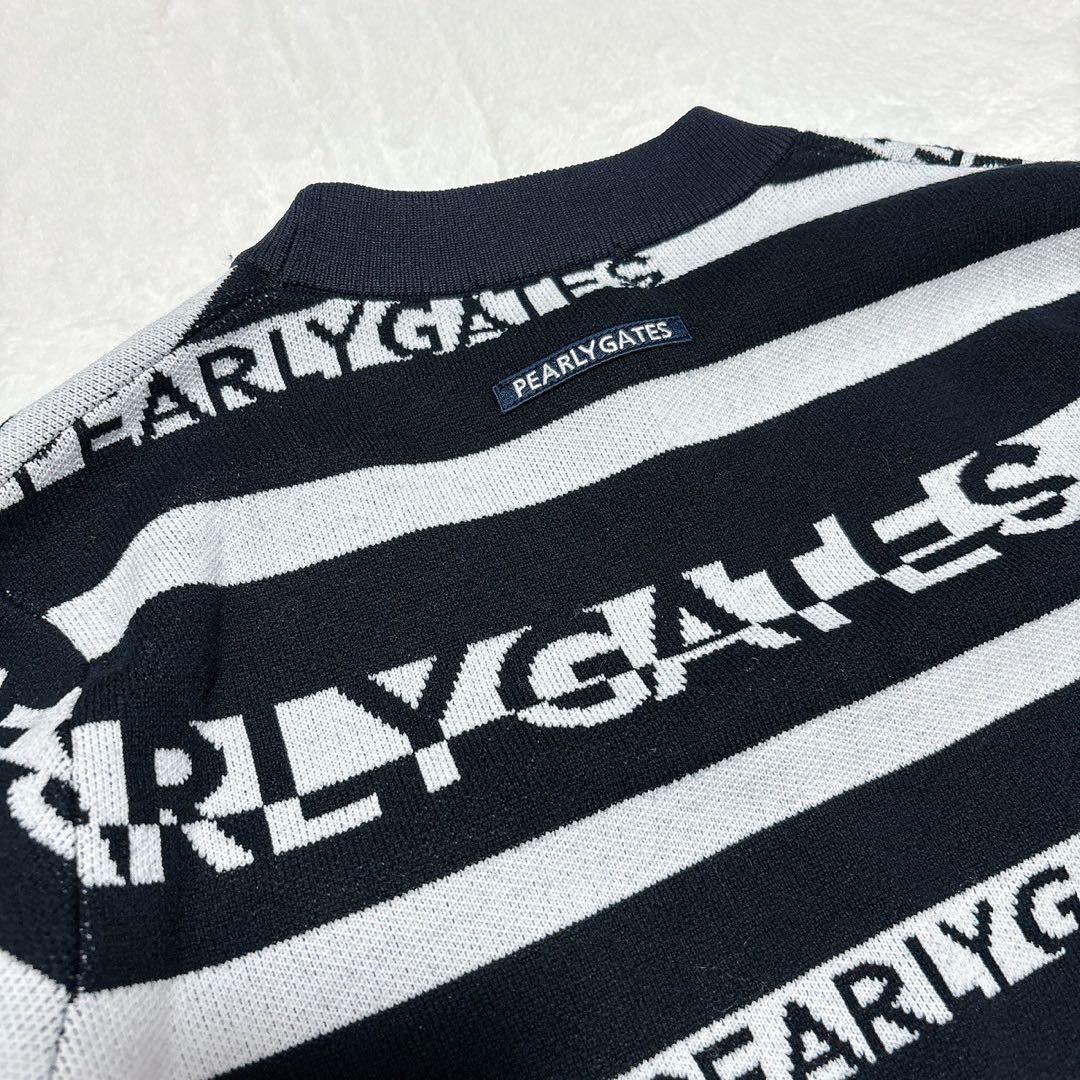 《美品》パーリーゲイツ ボーダーニットスカートセットアップ 黒×白 近年モデル