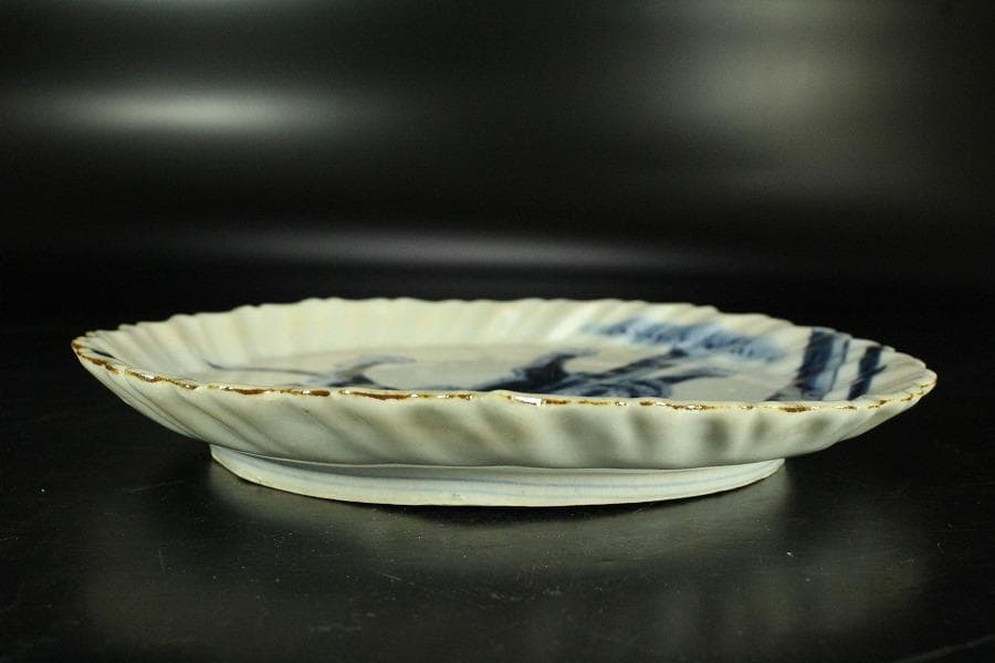 古美術 青花 染付 竹虎絵 皿 藍柿 古伊万里(K-YC553)