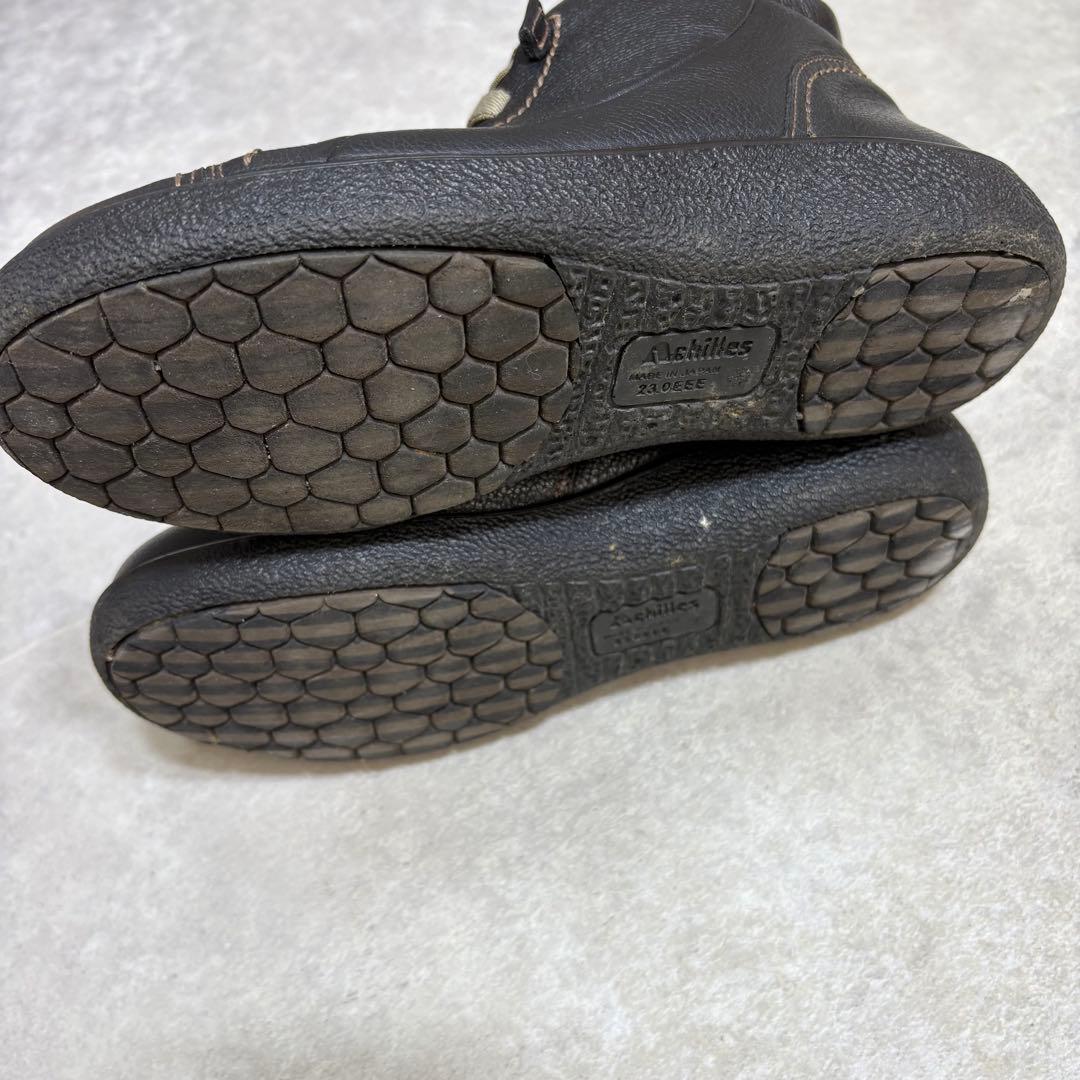 冬底　アキレスソルボ ショートブーツ サイドジップ 幅広　牛革23cm 滑り止め