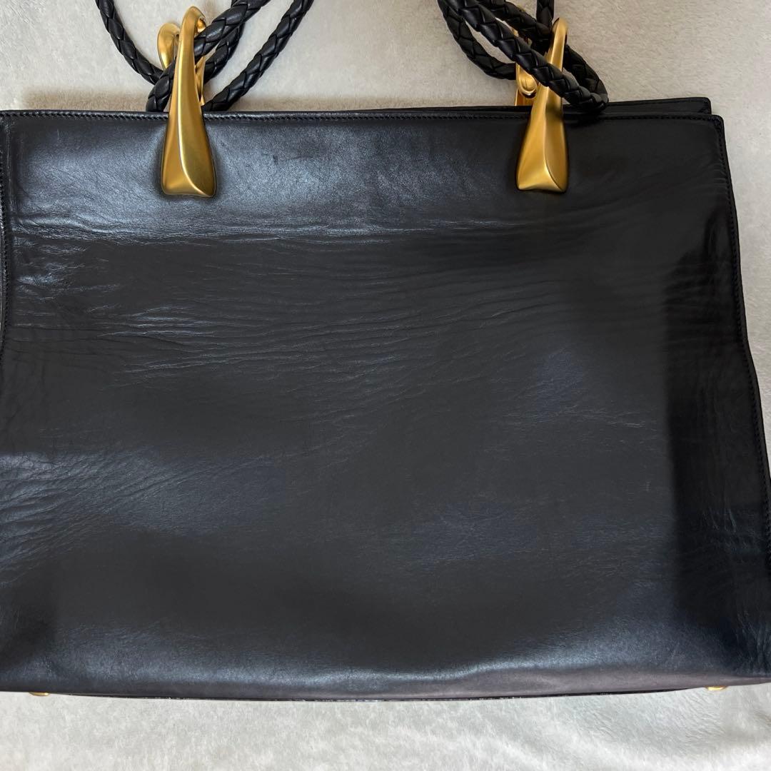 ★CELINE セリーヌ 黒レザー ハンドバッグ 編み込みストラップ