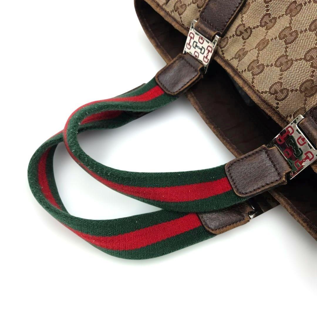 GUCCI シェリーライン GGキャンバス ホースビット ハンドバッグ ブラウン
