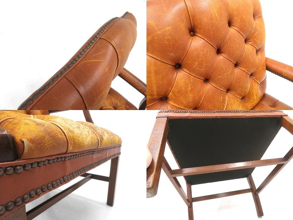 英国　イギリス　アンティーク　総本革　レザー　チェア　チェア　ソファ