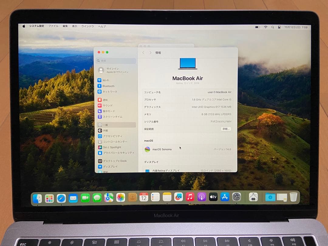 MacBook本体 2019 Apple MacBook Air A1932 i5 8GB256GB