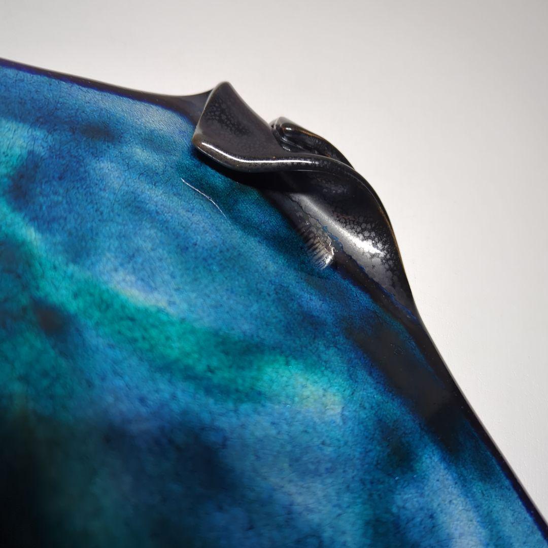 陶芸　石垣焼窯元　石垣ブルー　隅折れ角皿プレート　インテリア雑貨　飾り皿