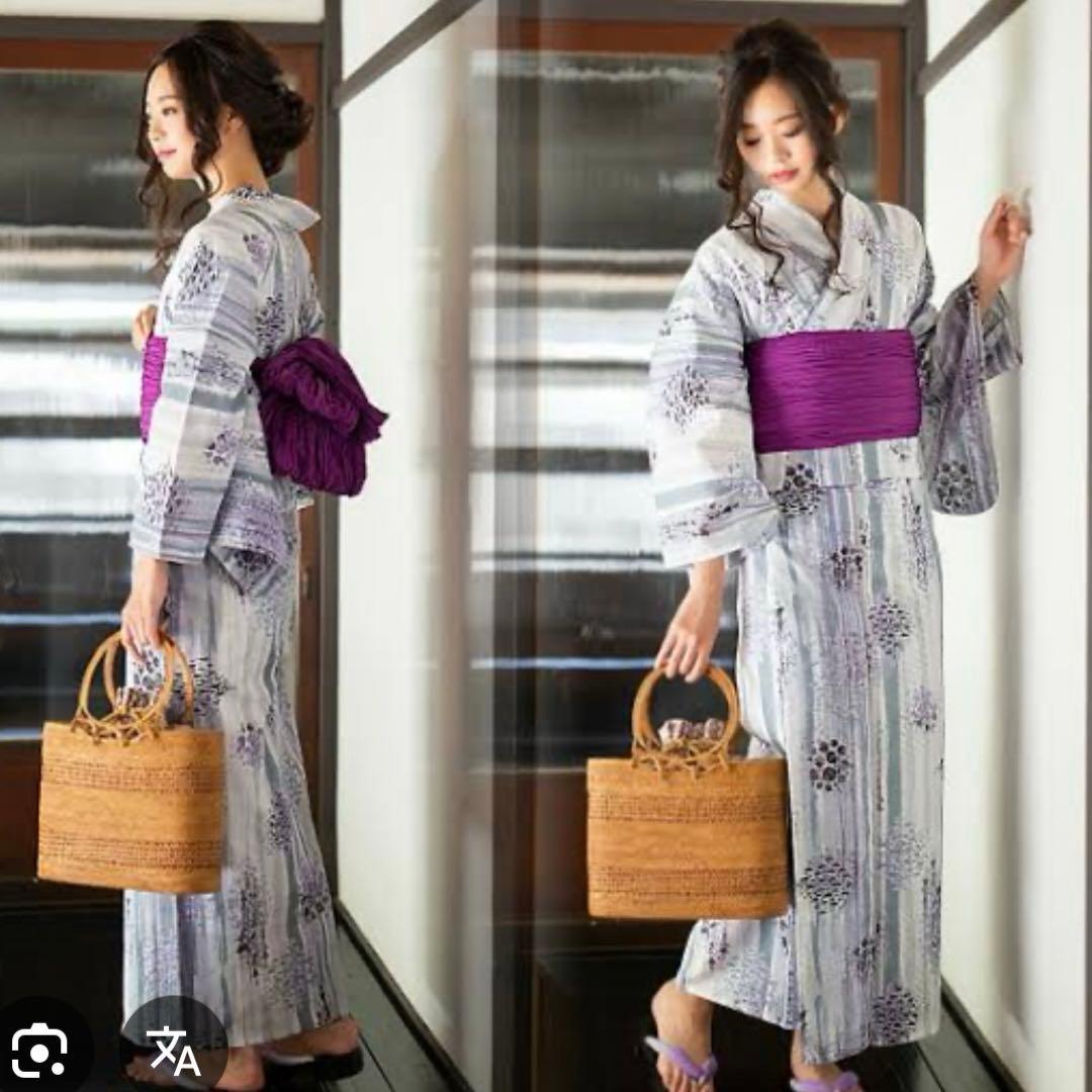 みすゞうた・みすずうた 浴衣「水辺の木」グレー×パープル 綿絽 身丈163裄68