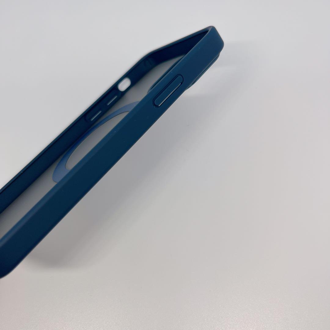 iPhone 12 / 12 Pro ケース 半透明 マット ブルー リング付