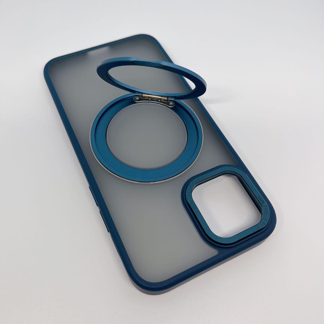 iPhone 12 / 12 Pro ケース 半透明 マット ブルー リング付