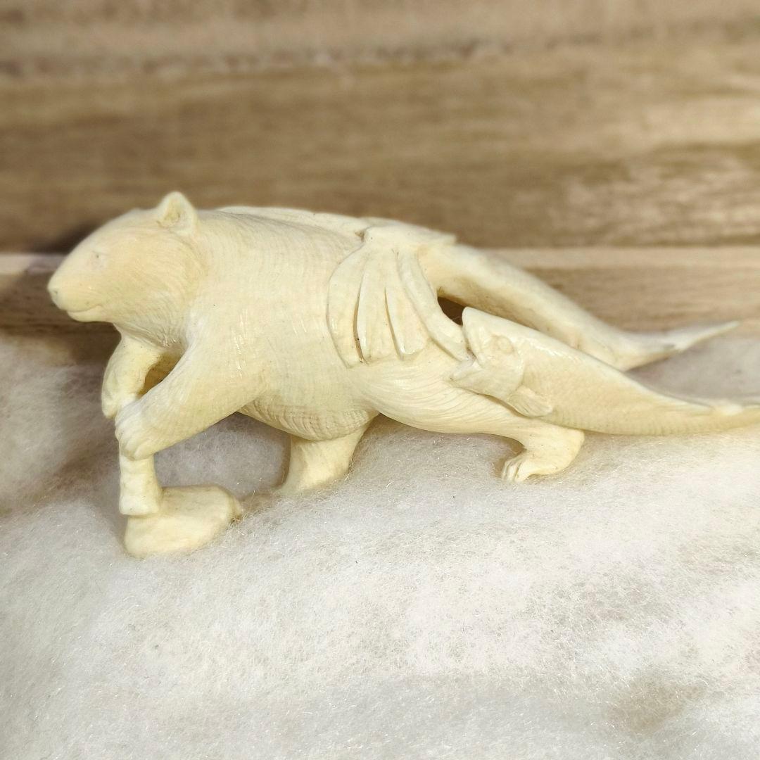 置物 熊 寛支作 共箱 天然素材彫刻 手彫り細工 未使用美品 時代物 蒐集家放出