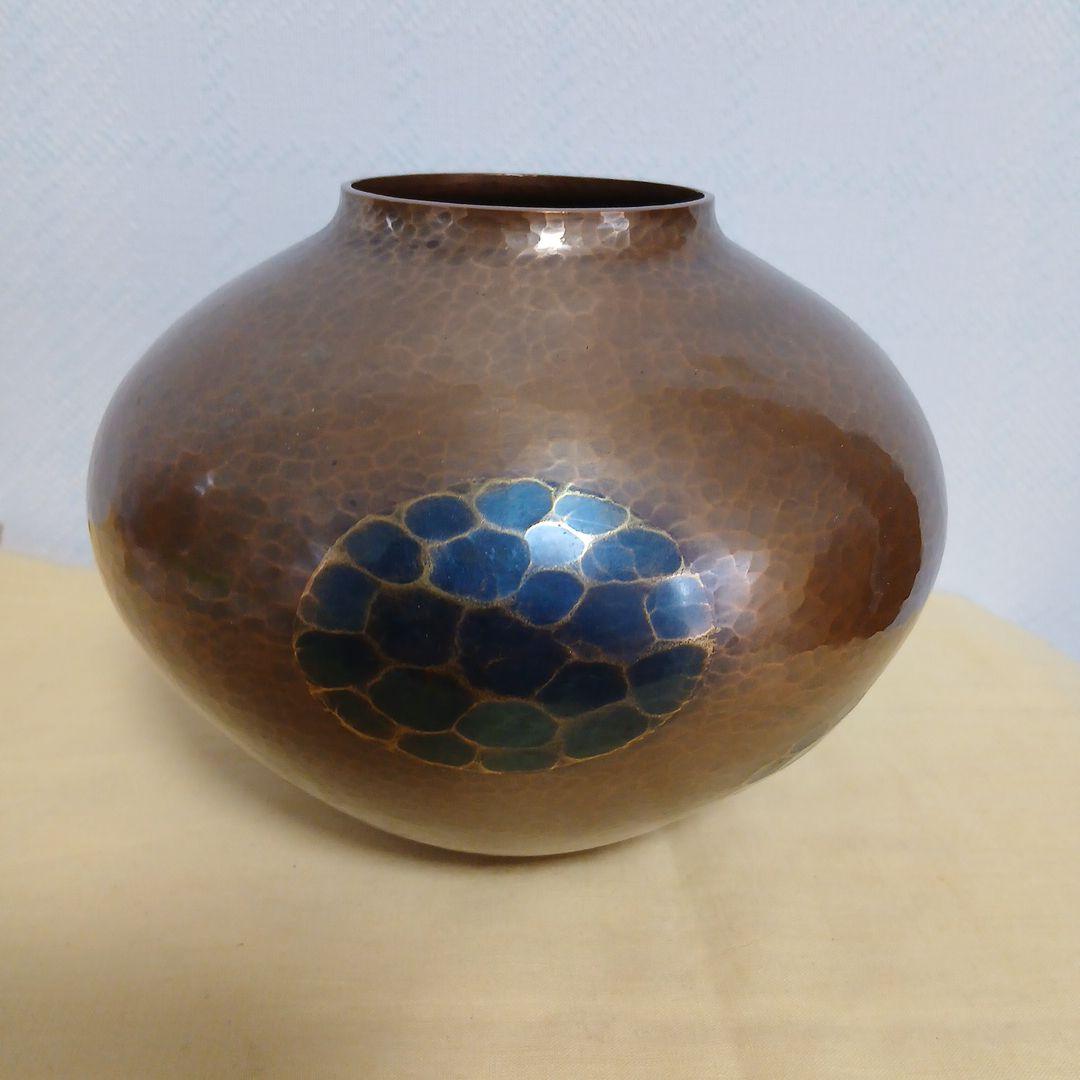 玉川堂鎚起銅器花瓶 亀甲文　箱つき