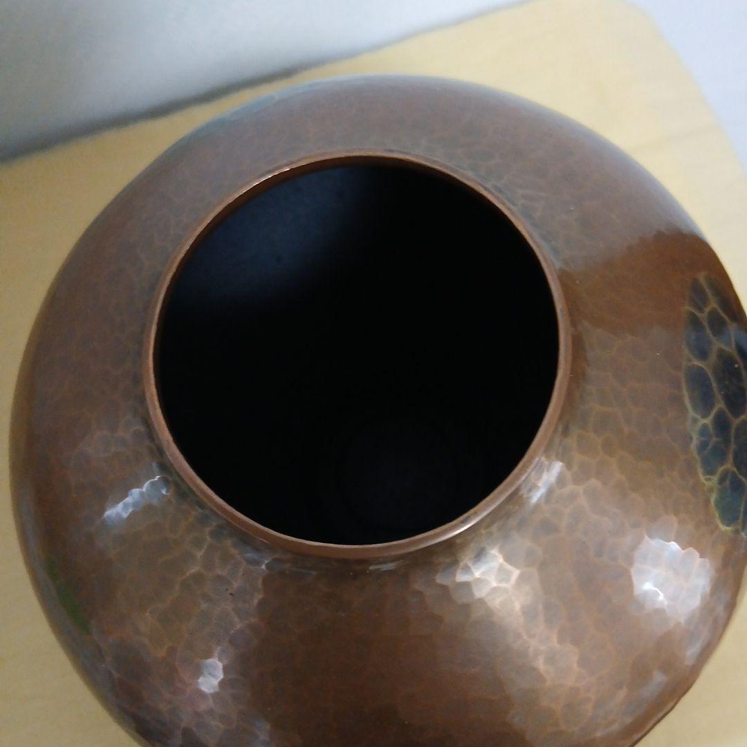 玉川堂鎚起銅器花瓶 亀甲文　箱つき