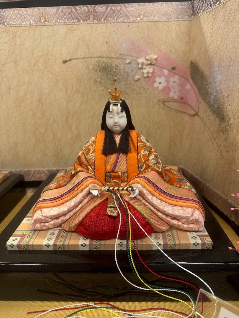 【伝統工芸】親王飾り 平飾り雛人形一式 本金箔屏風 正絹仕立て 新品未使用