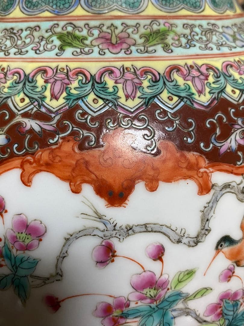 清朝　唐物　大清乾隆年製　彩色花鳥図花瓶　花器　骨董品　壺　古美術品