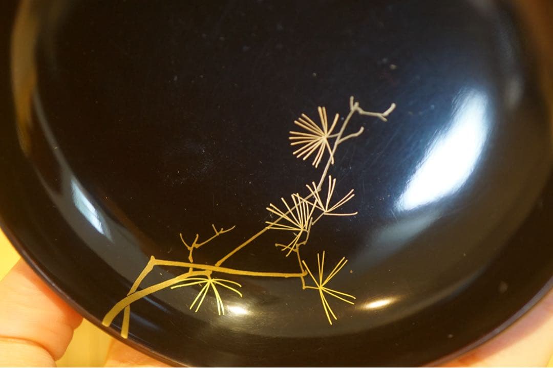 輪島塗 松鶴図金蒔絵 黒漆 吸物椀 2客 / 木製漆器 茶懐石