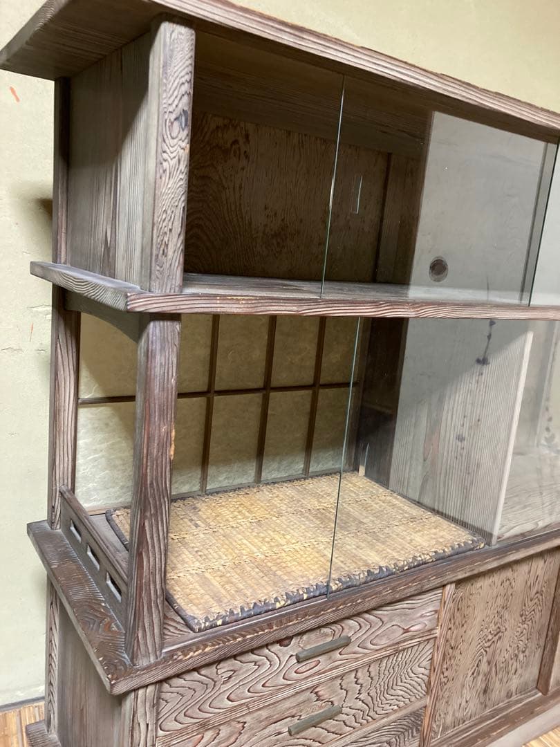 【神代杉】 骨董 アンティーク 飾り棚 茶箪笥 水屋 古民具 天板一枚板